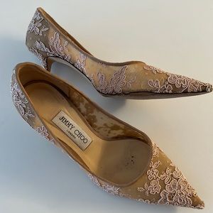 Jimmy Choo Lace Nude Pink  Color Shoes Heels Size 37.5